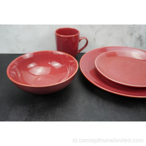 Makan malam stoneware kaca reaktif yang diatur dalam claret-red